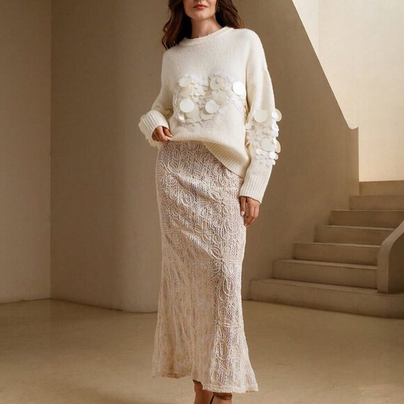 Apricot Casual Women's Handmade Beaded & Sequined Delicate Pullover Sweater - Picture 7 of 7